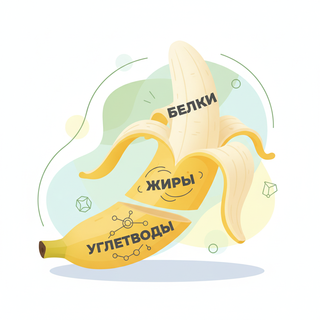 Состав банана: белки, жиры, углеводы — иллюстрация к статье «сколько калорий в одном банане»