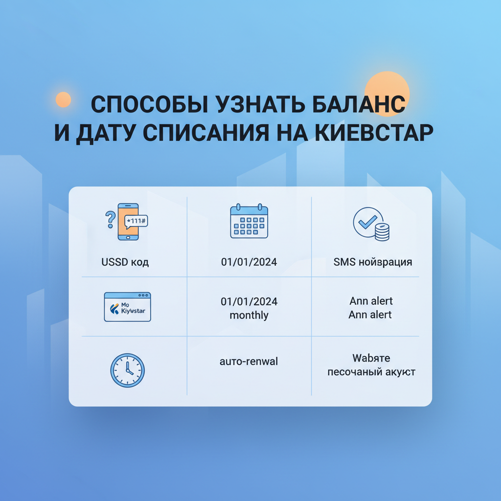 Таблица: способы узнать баланс и дату списания на Киевстар — иллюстрация к статье «как узнать когда пополнять счет киевстар»